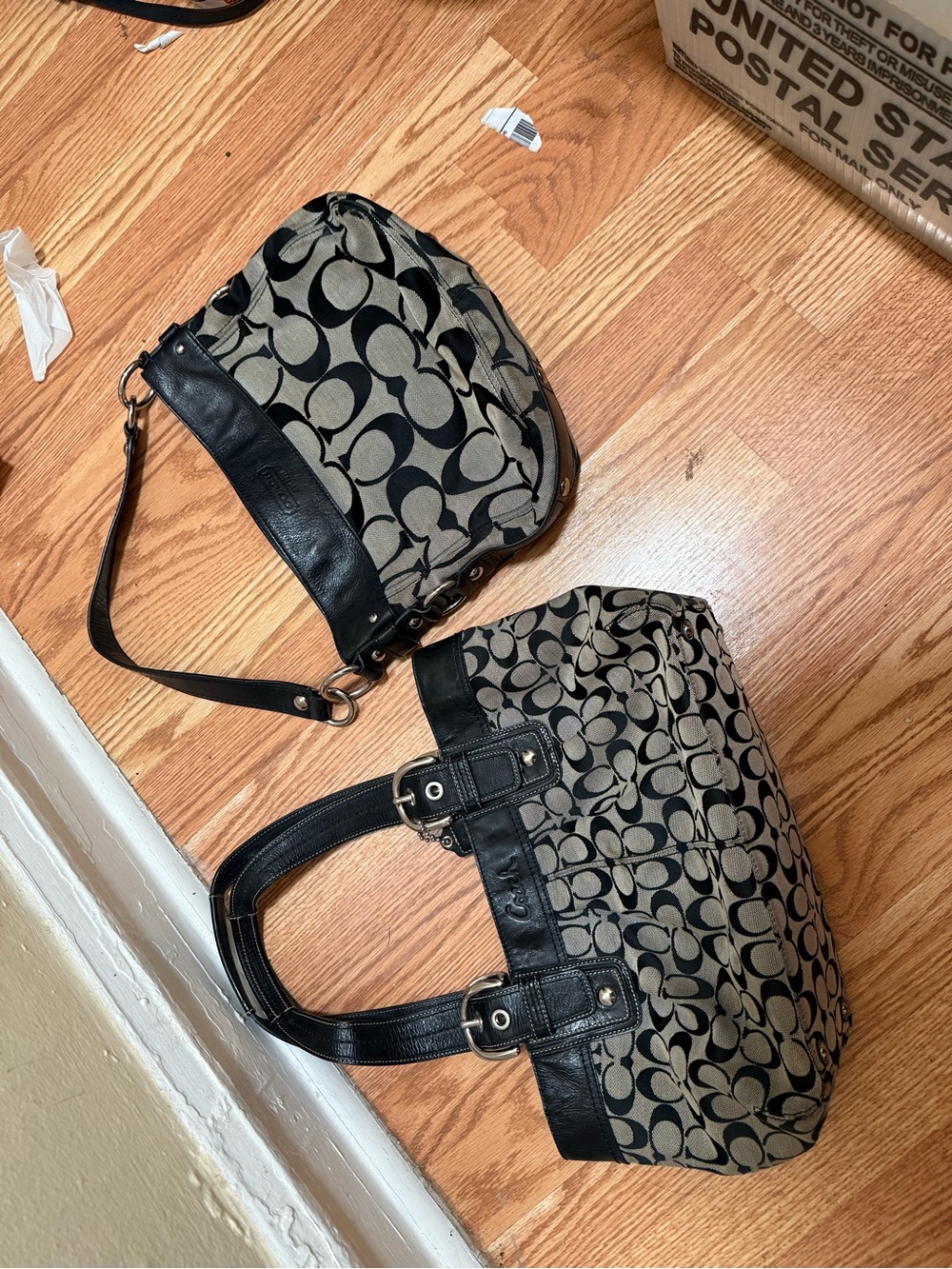Coach Khaki and Black Signature Canvas Tote with Matching Crossbody